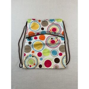 Thirty One Cinch Sac Drawstring Bag Backpack Front Zipper Pocket Polka Dots
